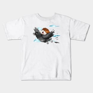 Hedgehog flying on raven Kids T-Shirt